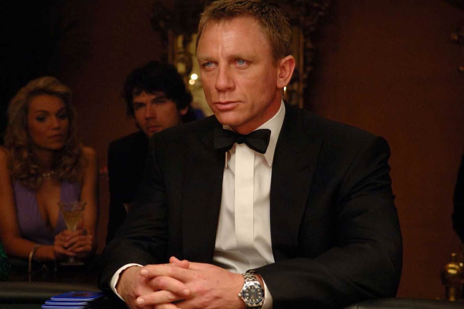Daniel Craig as Bond in the 2006 film, Casino Royale wearing the Seamaster 300m in his Brioni tuxedo (Image: omegawatches.com)
