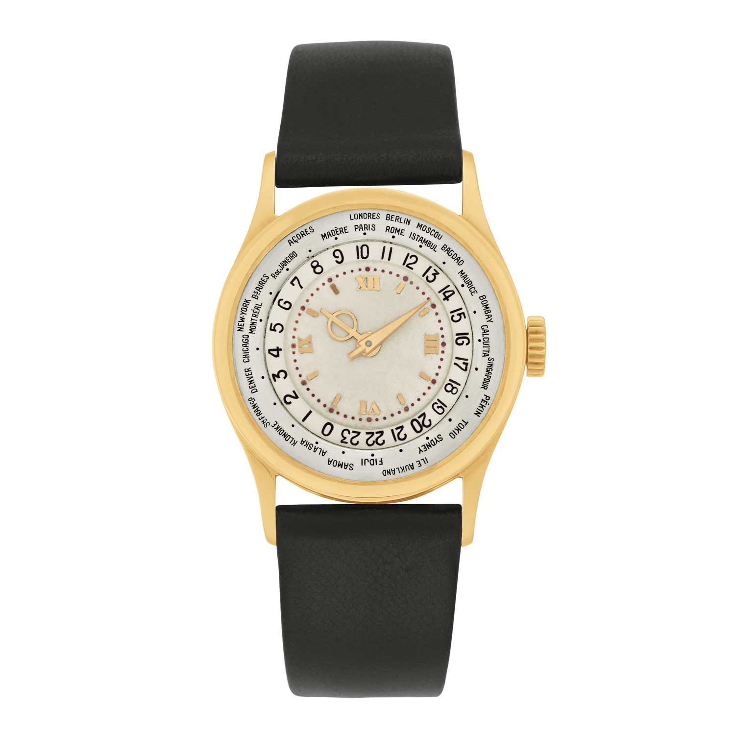 Patek Philippe ref. 96 HU has the names of 28 cities on a ring around the dial.
