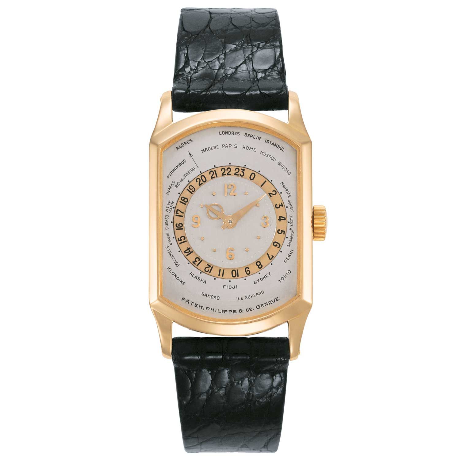 Made in 1937,the Patek Philippe ref. 515HU features a surprising and super elegant rose gold shaped rectangular case.