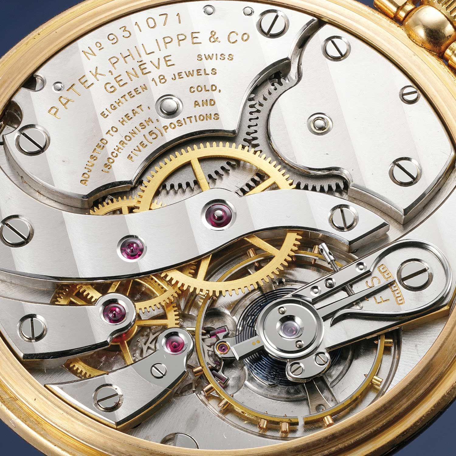 1937 onwards, for a total of 20 years, Cottier created around 90 605 HU World Time pocket watch movements. Seen here is the caliber 17-170HU which is the Cottier complication built on top of a 17 ligne Patek pocket watch caliber. (Image: Phillips)