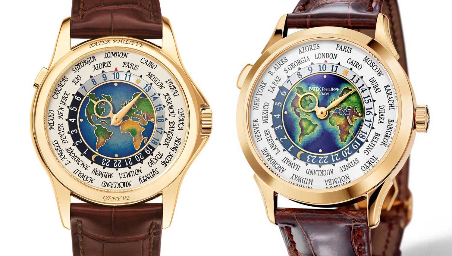 The Patek Philippe signature on the ref. 5231 (right) is painted onto the enamel surface, whereas in the previous ref. 5131 (left) the signature had been engraved onto the bezel, which was somewhat controversially received. The 5231 also has a larger flat bezel along with faceted lugs that are reminiscent of the 2523.