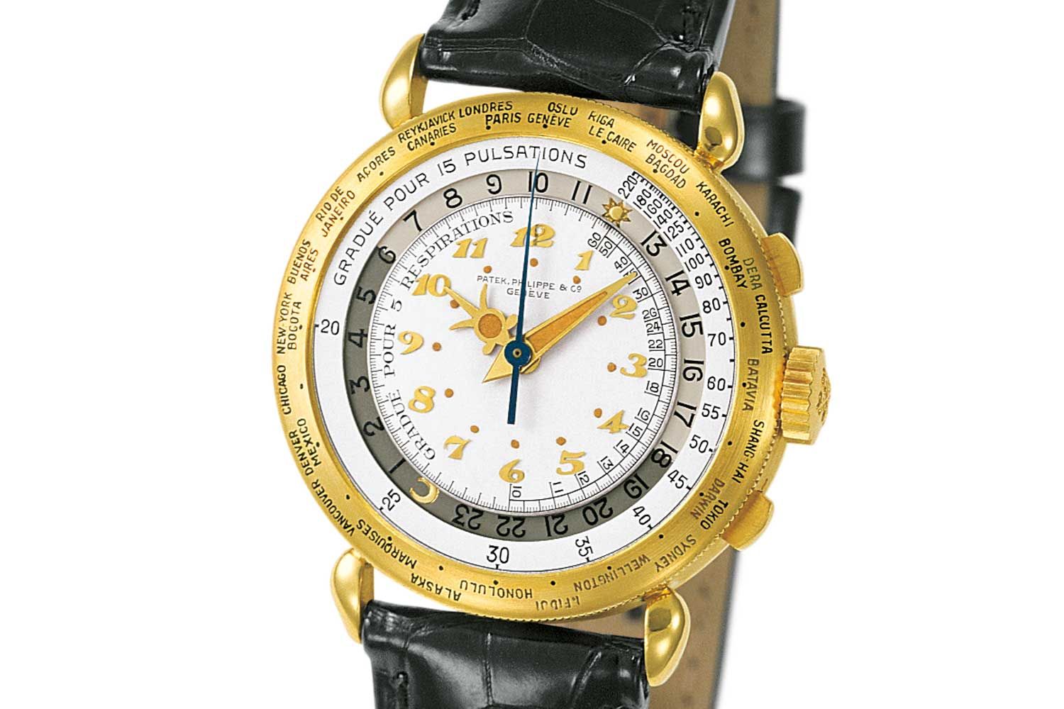 The minute hand and dots around the inner dial and the centre of the sunray motif hour hand on ref. 1415-1 are luminous.