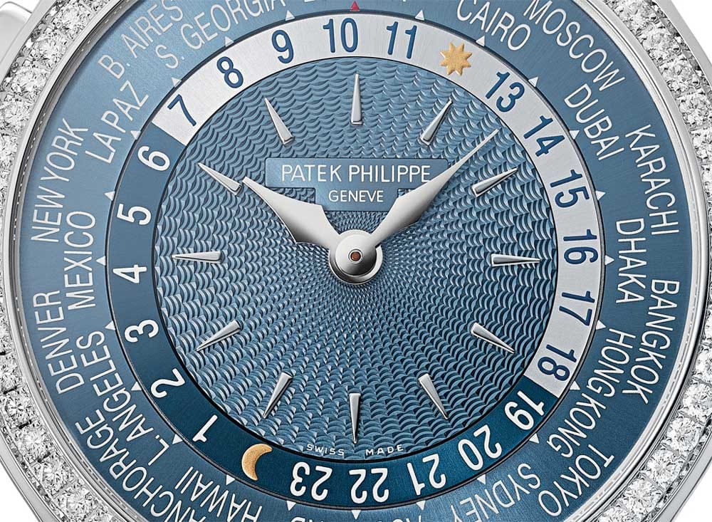 Patek Philippe ref. 7130G in white gold with a truly stunning guilloché pattern on its resplendent gray blue inner dial (image: Patek Philippe)