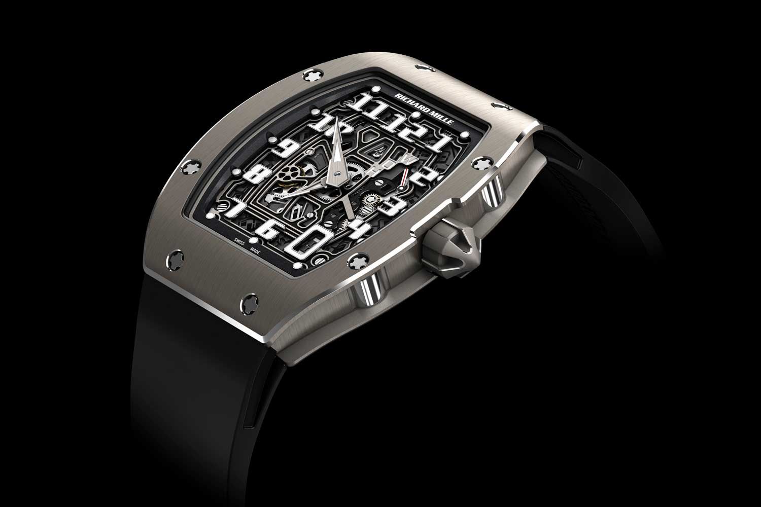 The RM 67-01 was Richard Mille's first extra thin tonneau-shaped watch powered by an all-new, in-house automatic movement, the platinum rotor equipped CRMA6, which measures 3.6mm high; the watch itself is thereafter, 7.75mm high